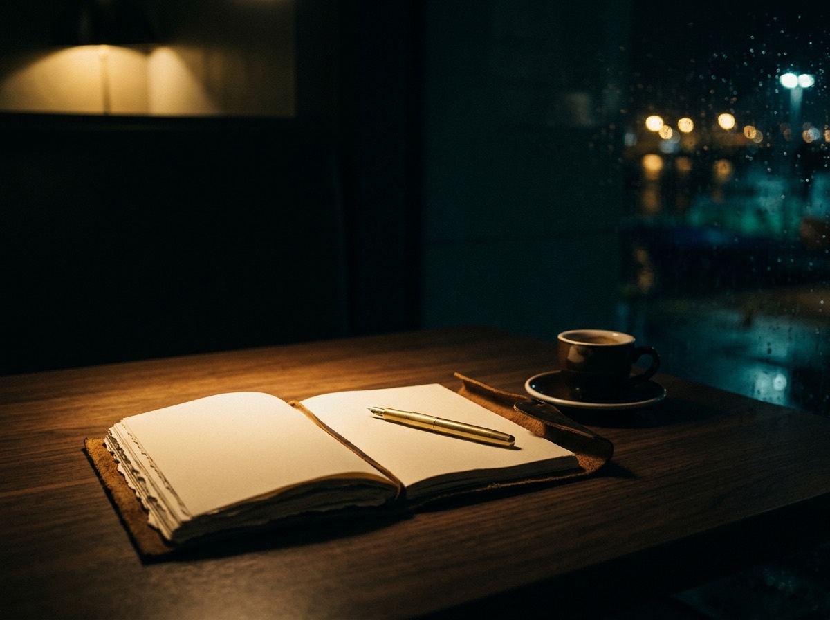 Night table ready for a journal entry