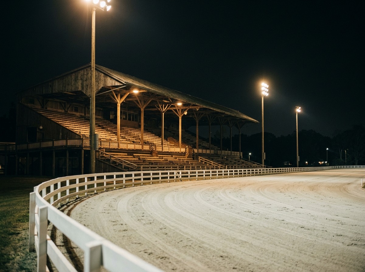 Wooden grandstand over a night track